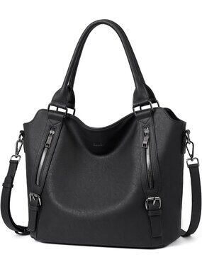 Women's Black Vegan Leather Soft Handbag Purses Tote Fashion Crossbody Bags